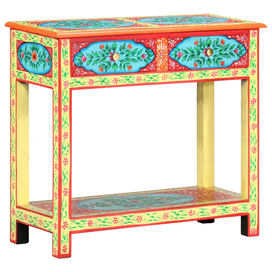 Table console peinte à la main 80x35x75 cm Bois de manguier - 9