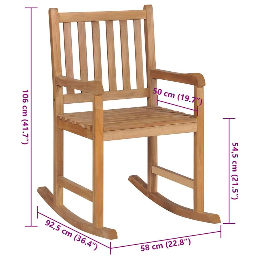 Chaise à bascule avec coussin rouge Bois de teck solide - 8