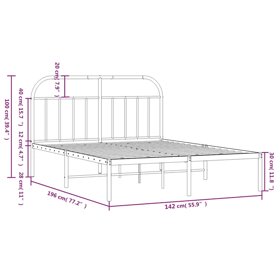 Cadre de lit métal sans matelas et tête de lit blanc 135x190 cm - 10
