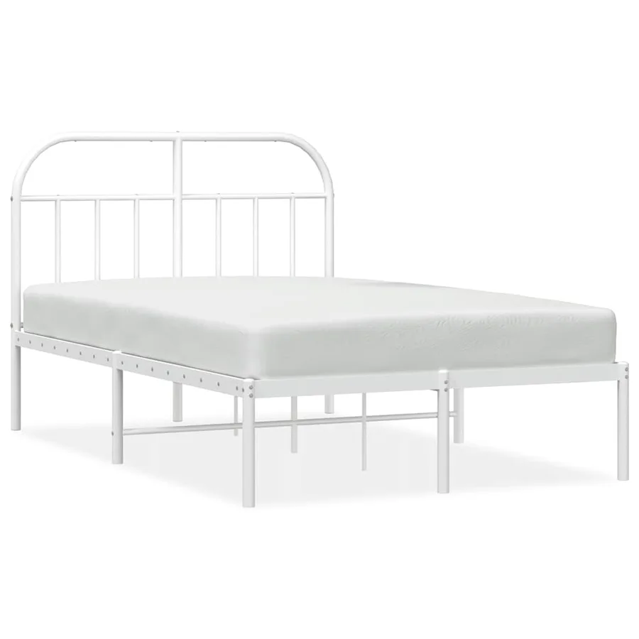 Cadre de lit métal sans matelas et tête de lit blanc 135x190 cm - 2