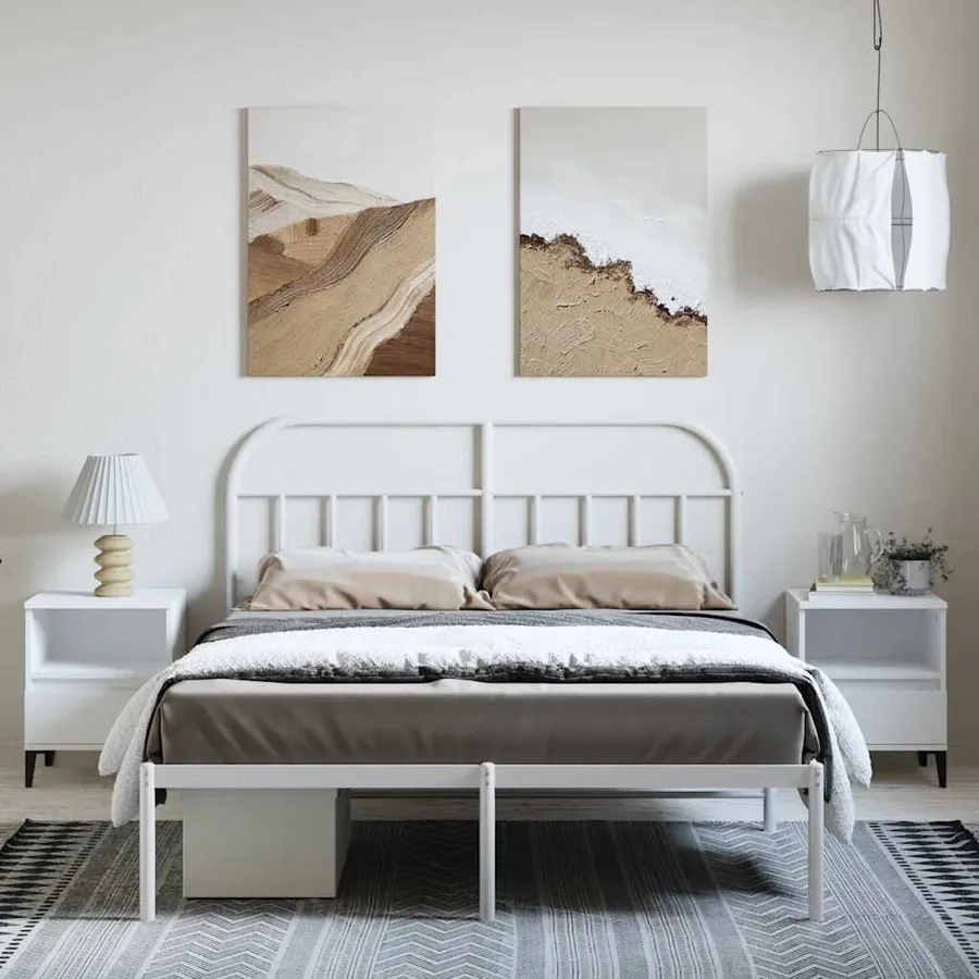 Cadre de lit métal sans matelas et tête de lit blanc 135x190 cm - 4