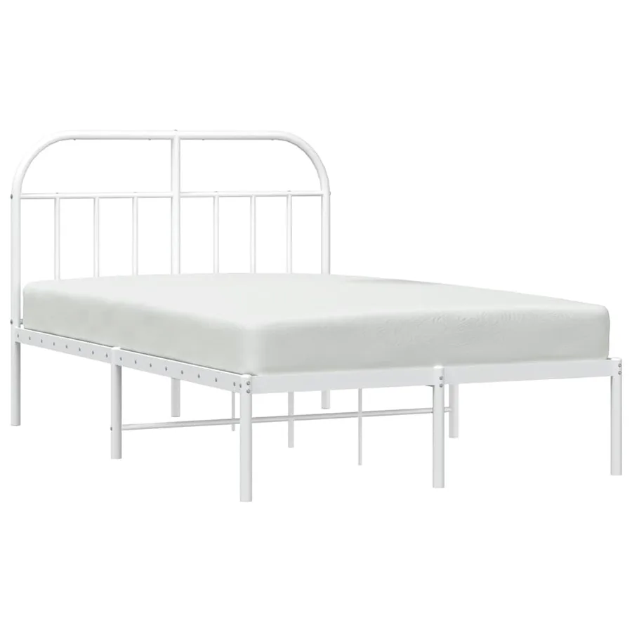 Cadre de lit métal sans matelas et tête de lit blanc 135x190 cm - 5