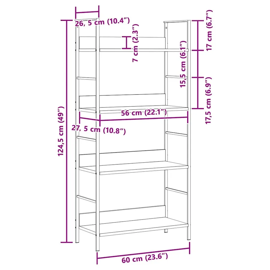 Bibliothèque à 4 niveaux blanc 60x27,6x124,5 cm bois ingénierie - 10