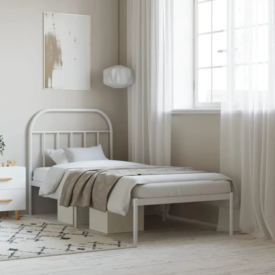 Cadre de lit métal sans matelas avec tête de lit blanc 90x190cm