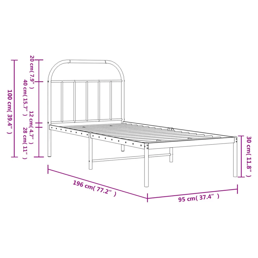 Cadre de lit métal sans matelas avec tête de lit blanc 90x190cm - 10