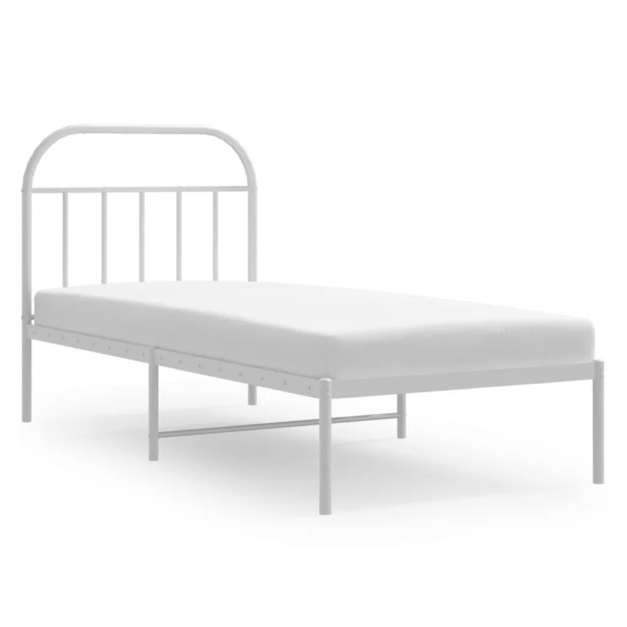 Cadre de lit métal sans matelas avec tête de lit blanc 90x190cm - 2