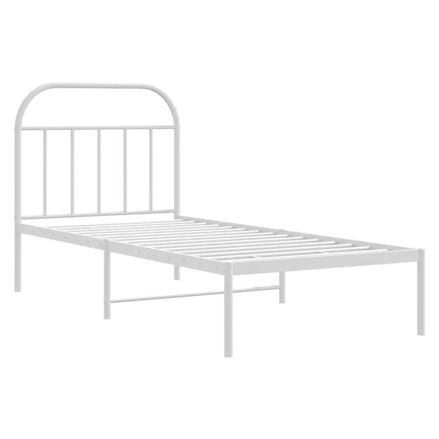 Cadre de lit métal sans matelas avec tête de lit blanc 90x190cm - 3