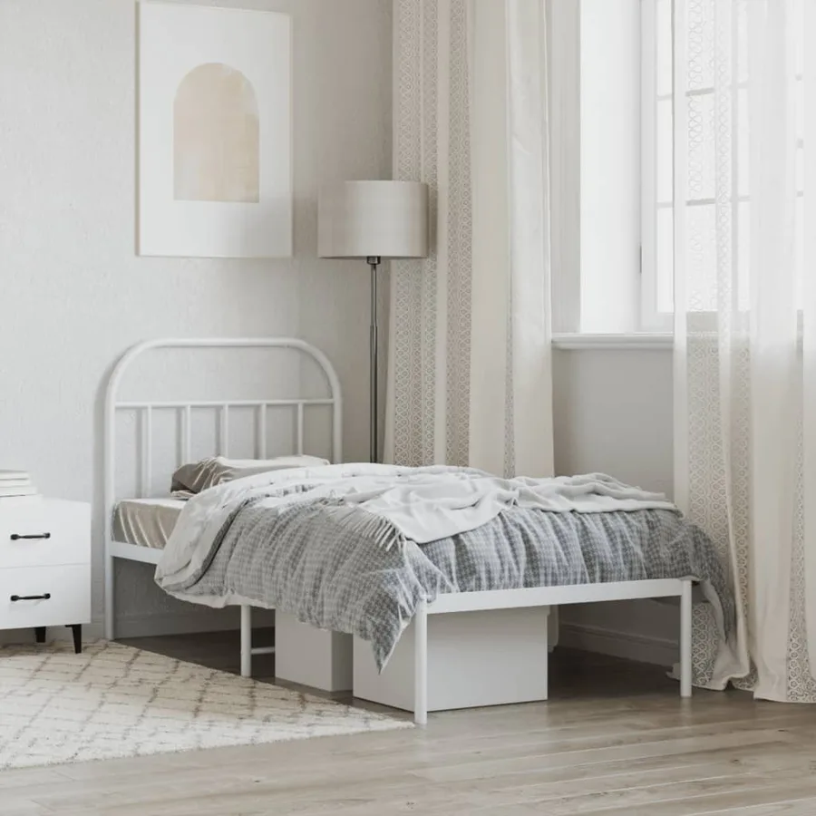 Cadre de lit métal sans matelas avec tête de lit blanc 90x190cm - 4
