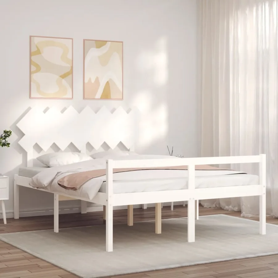 Lit pour personne âgée sans matelas blanc 140x200cm bois massif - 3
