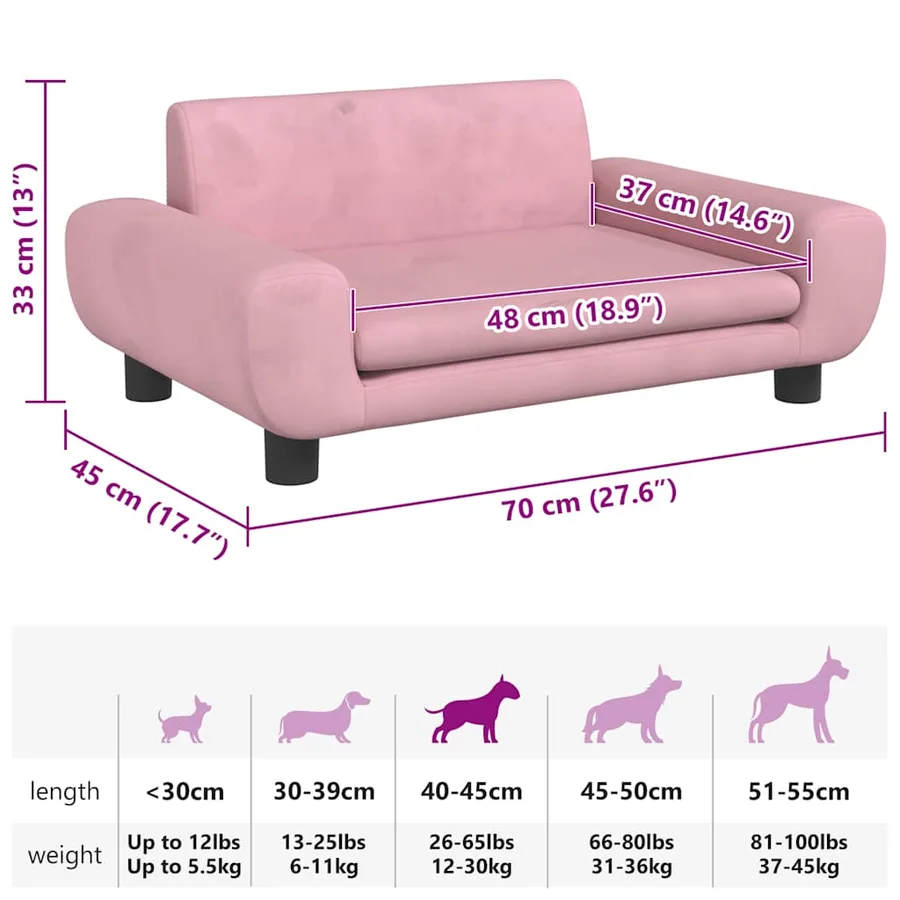Lit pour chien rose 70x45x33 cm velours - 7