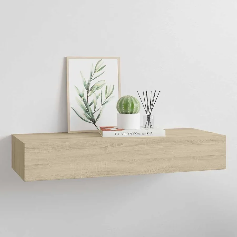Étagère à tiroir murale chêne 60x23,5x10 cm MDF