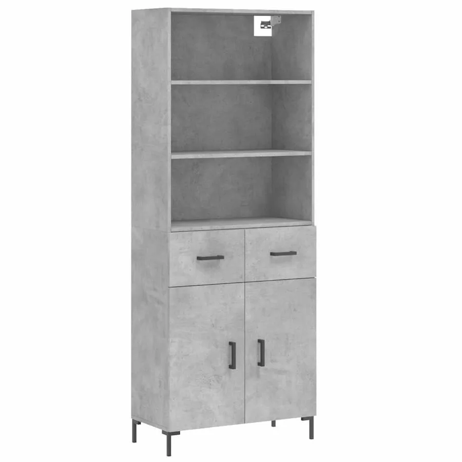 Buffet haut Gris béton 69,5x34x180 cm Bois d'ingénierie - 2