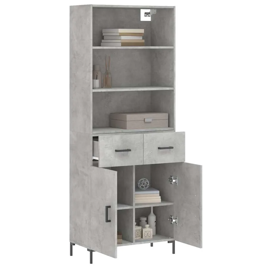Buffet haut Gris béton 69,5x34x180 cm Bois d'ingénierie - 3