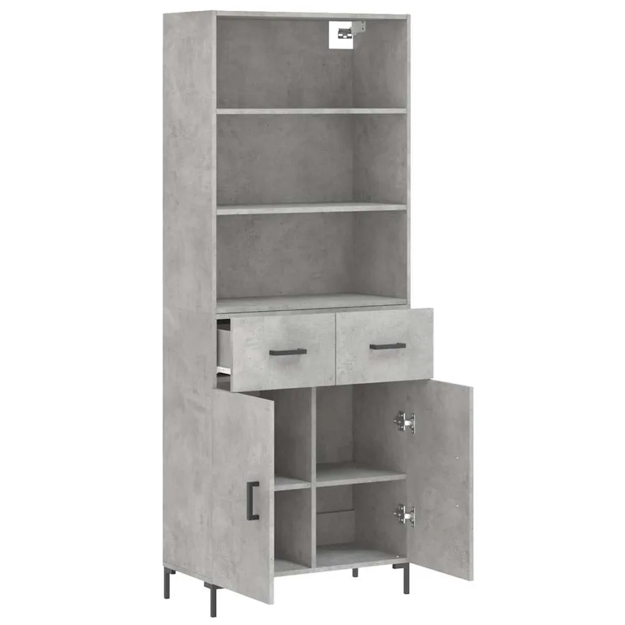 Buffet haut Gris béton 69,5x34x180 cm Bois d'ingénierie - 4