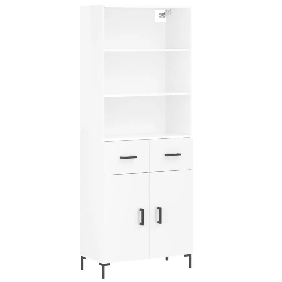 Buffet haut Blanc brillant 69,5x34x180 cm Bois d'ingénierie - 2