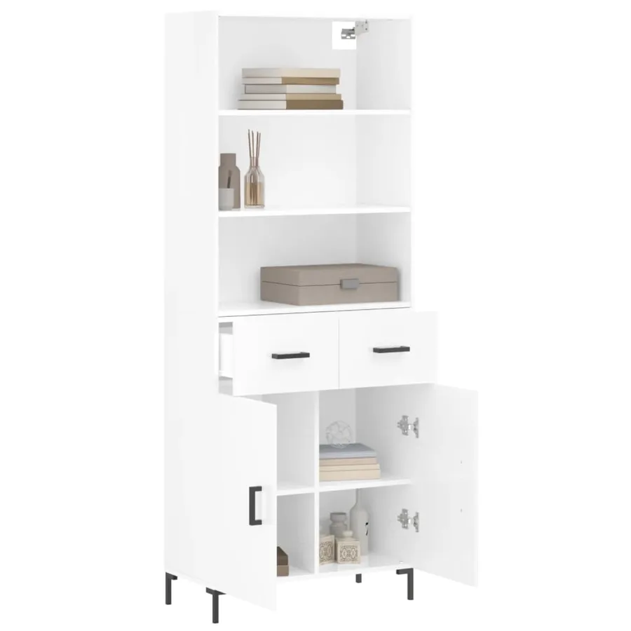 Buffet haut Blanc brillant 69,5x34x180 cm Bois d'ingénierie - 3