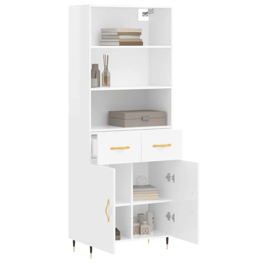 Buffet haut Blanc brillant 69,5x34x180 cm Bois d'ingénierie - 12