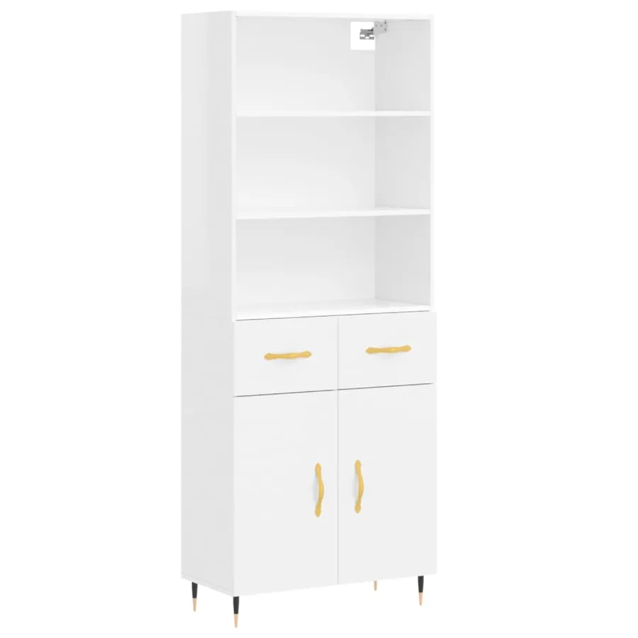 Buffet haut Blanc brillant 69,5x34x180 cm Bois d'ingénierie - 2