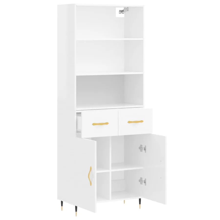Buffet haut Blanc brillant 69,5x34x180 cm Bois d'ingénierie - 3