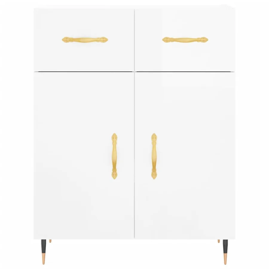 Buffet haut Blanc brillant 69,5x34x180 cm Bois d'ingénierie - 7