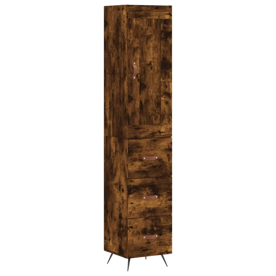 Buffet haut Chêne fumé 34,5x34x180 cm Bois d'ingénierie - 2