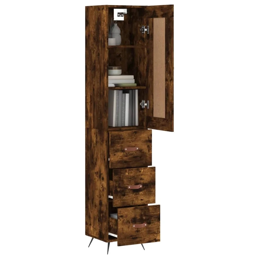 Buffet haut Chêne fumé 34,5x34x180 cm Bois d'ingénierie - 3
