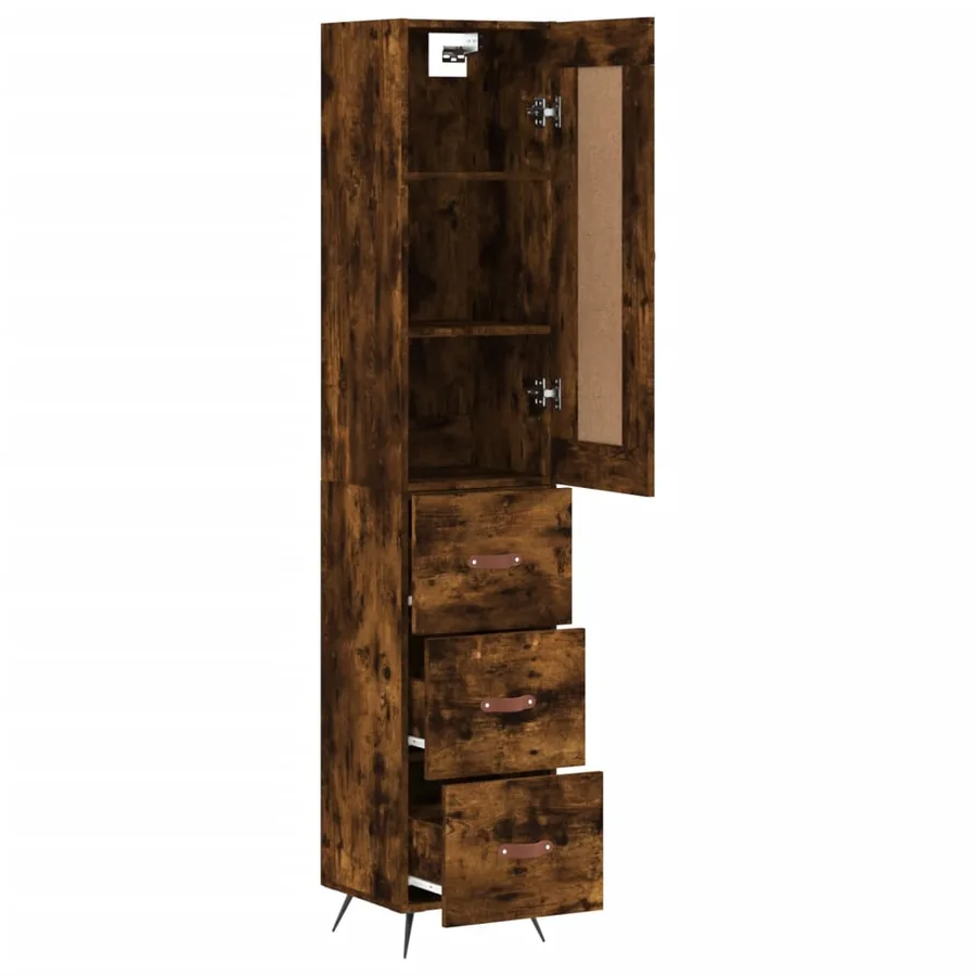 Buffet haut Chêne fumé 34,5x34x180 cm Bois d'ingénierie - 4