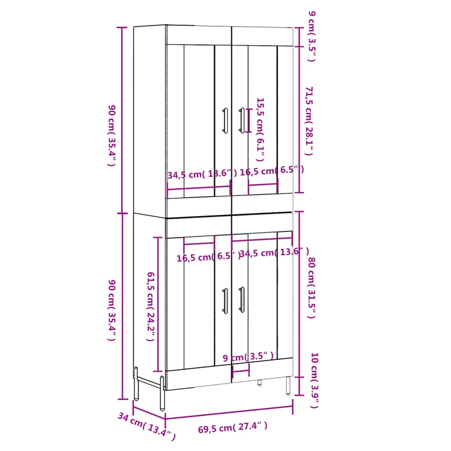 Buffet haut Gris béton 69,5x34x180 cm Bois d'ingénierie - 13