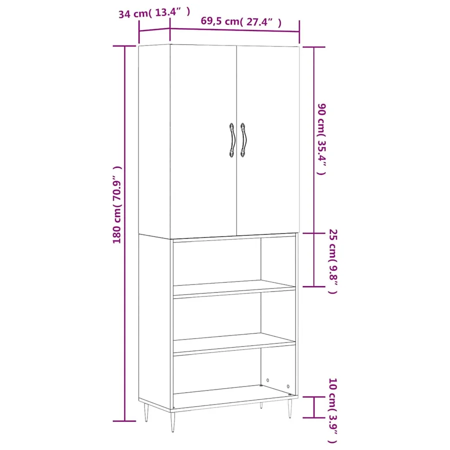 Buffet haut Sonoma gris 69,5x34x180 cm Bois d'ingénierie - 13
