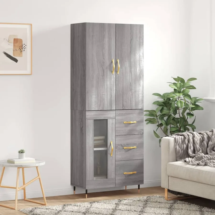 Buffet haut Sonoma gris 69,5x34x180 cm Bois d'ingénierie