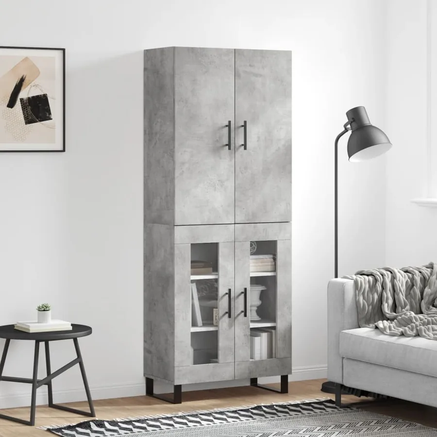 Buffet haut Gris béton 69,5x34x180 cm Bois d'ingénierie