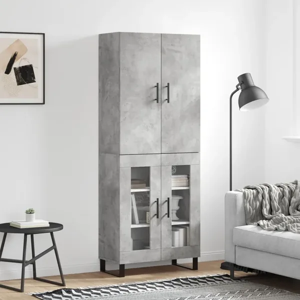 Buffet haut Gris béton 69,5x34x180 cm Bois d'ingénierie