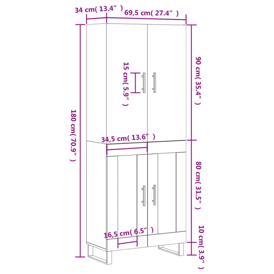 Buffet haut Gris béton 69,5x34x180 cm Bois d'ingénierie - 13