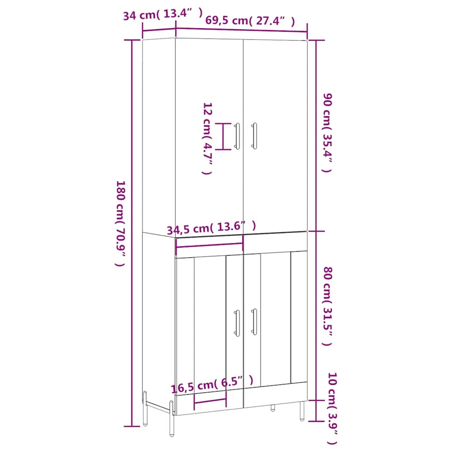 Buffet haut Chêne fumé 69,5x34x180 cm Bois d'ingénierie - 13