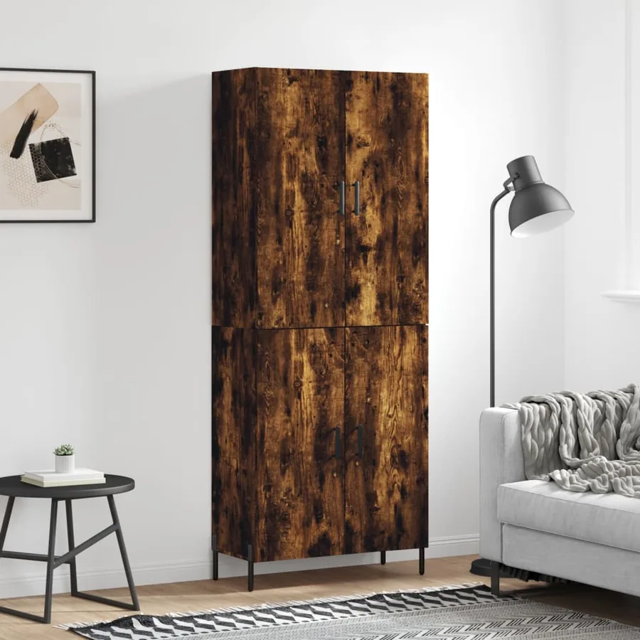 Buffet haut Chêne fumé 69,5x34x180 cm Bois d'ingénierie