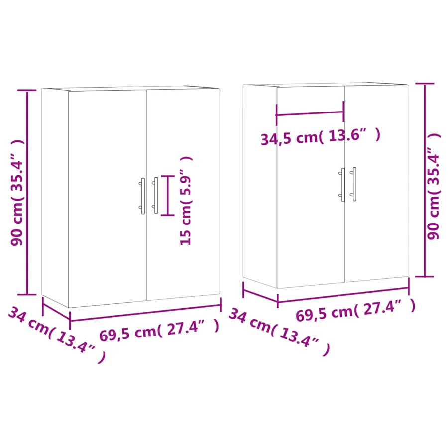Armoires murales 2 pcs sonoma gris 69,5x34x90 cm - 12