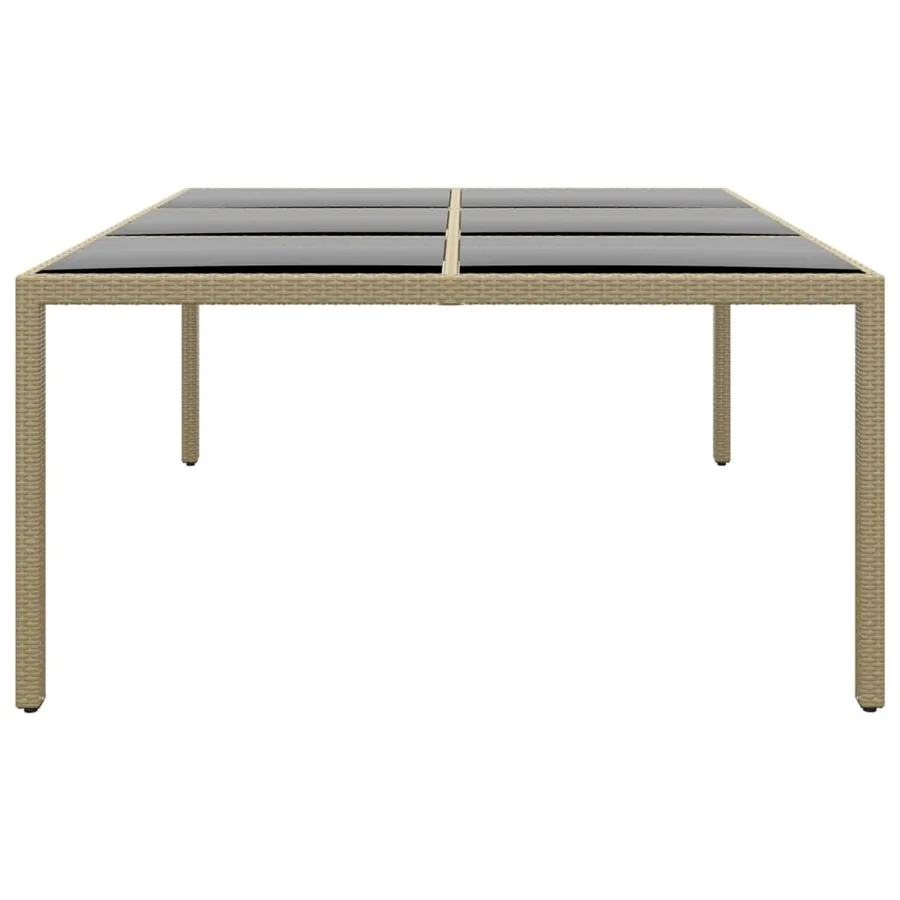 Table de jardin 200x150x75 cm Verre trempé/résine tressée Beige - 3