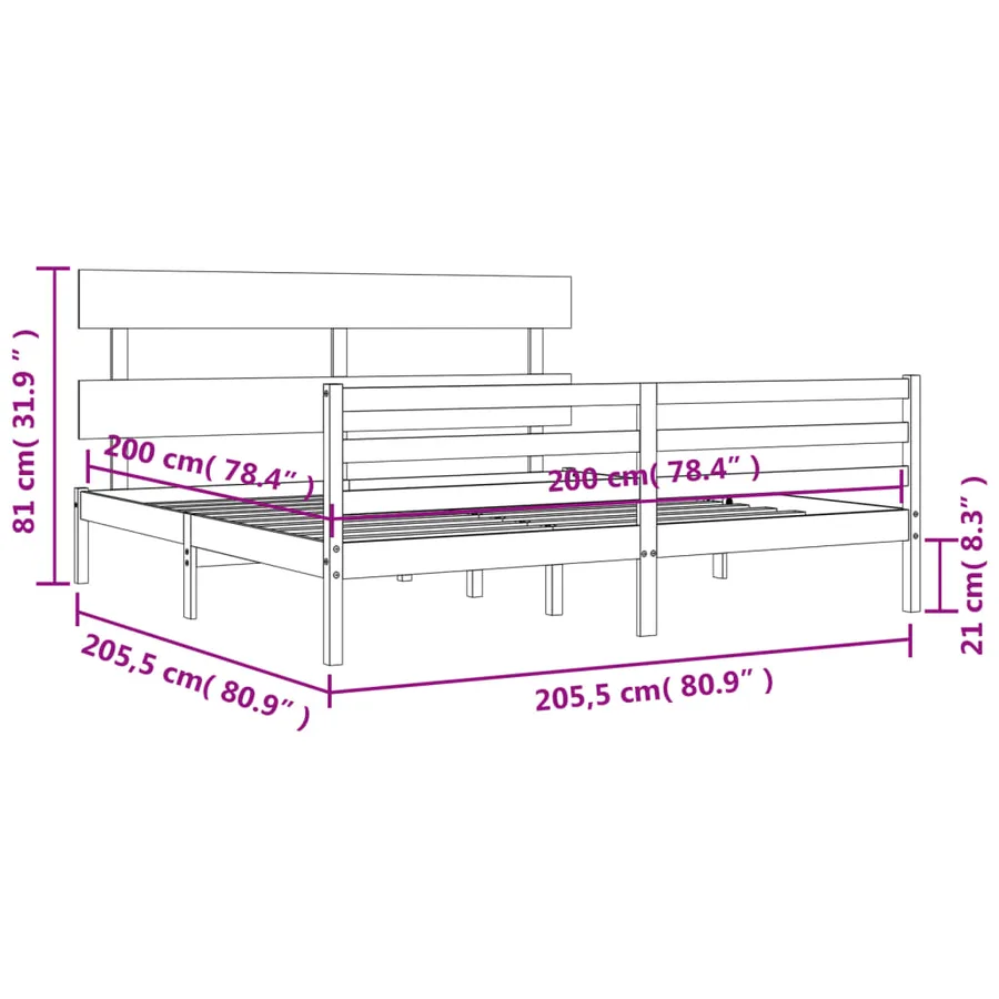 Cadre de lit sans matelas gris 200x200 cm bois massif - 12