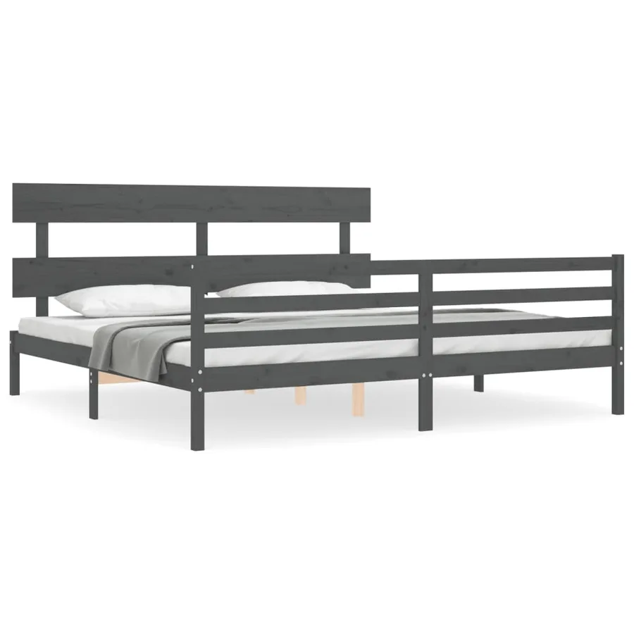 Cadre de lit sans matelas gris 200x200 cm bois massif - 2