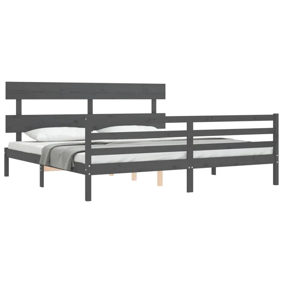 Cadre de lit sans matelas gris 200x200 cm bois massif - 4