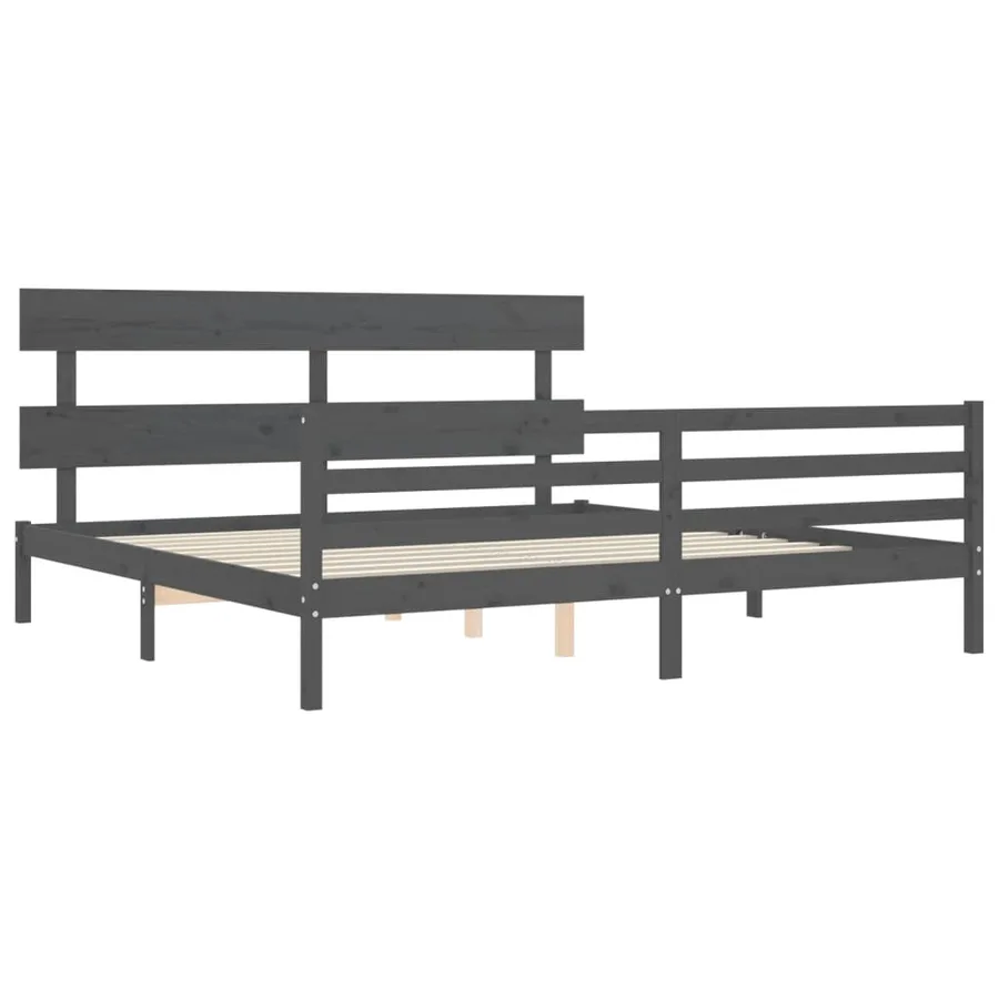 Cadre de lit sans matelas gris 200x200 cm bois massif - 5