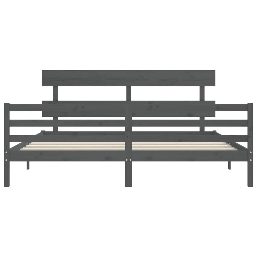 Cadre de lit sans matelas gris 200x200 cm bois massif - 6