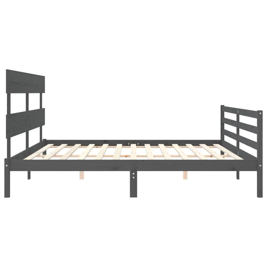Cadre de lit sans matelas gris 200x200 cm bois massif - 7