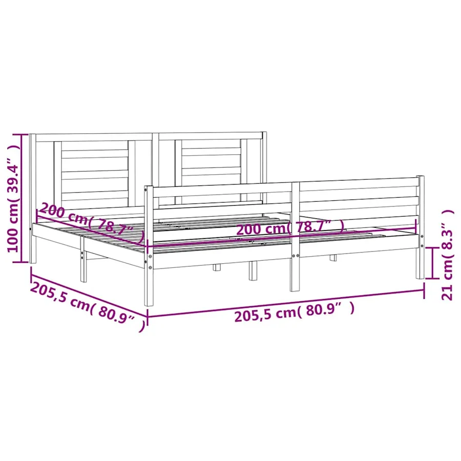 Cadre de lit sans matelas gris 200x200 cm bois massif - 12