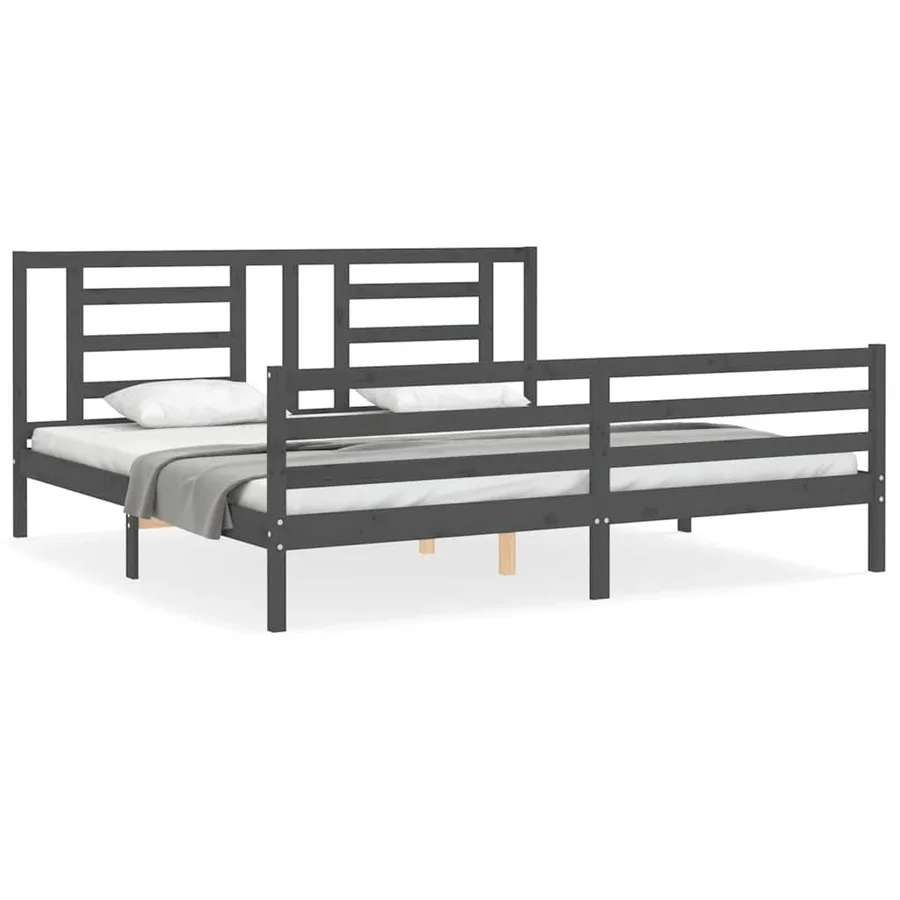 Cadre de lit sans matelas gris 200x200 cm bois massif - 2