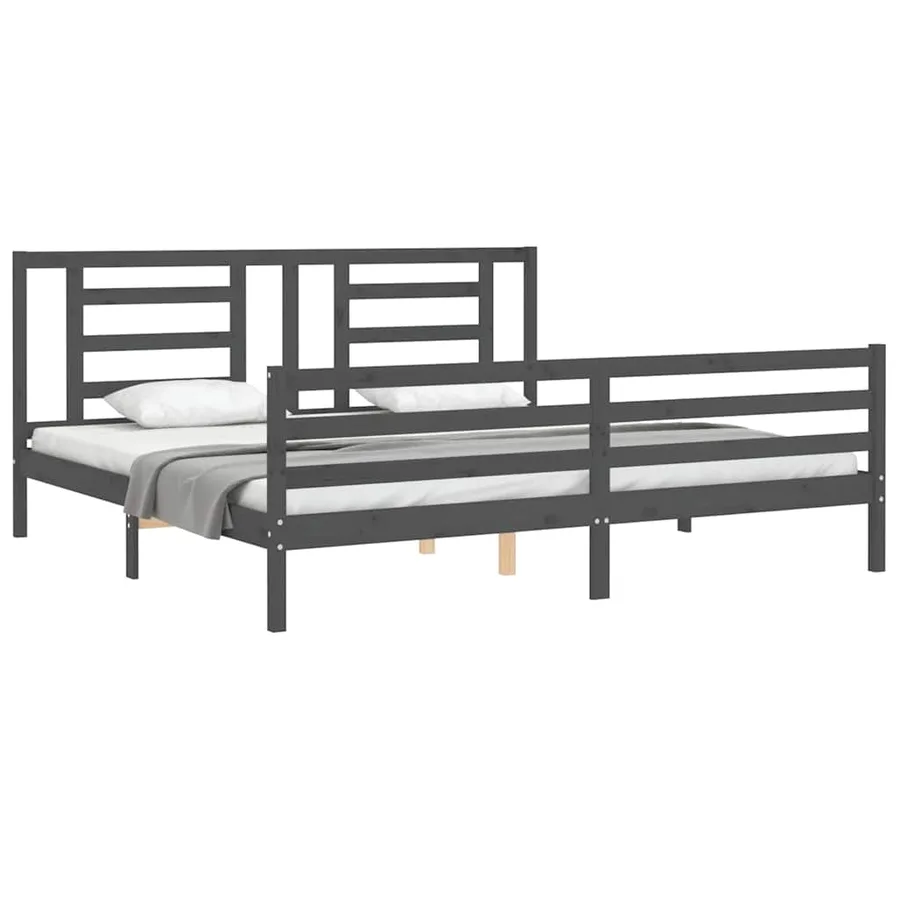 Cadre de lit sans matelas gris 200x200 cm bois massif - 3