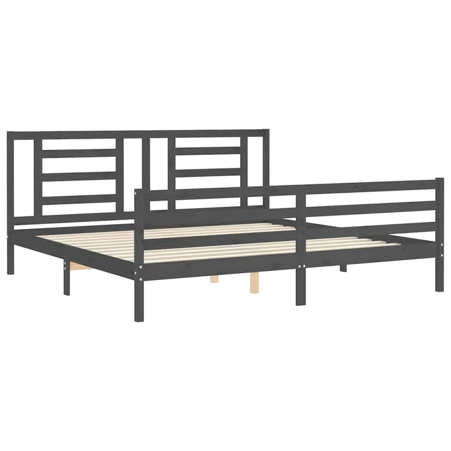 Cadre de lit sans matelas gris 200x200 cm bois massif - 5
