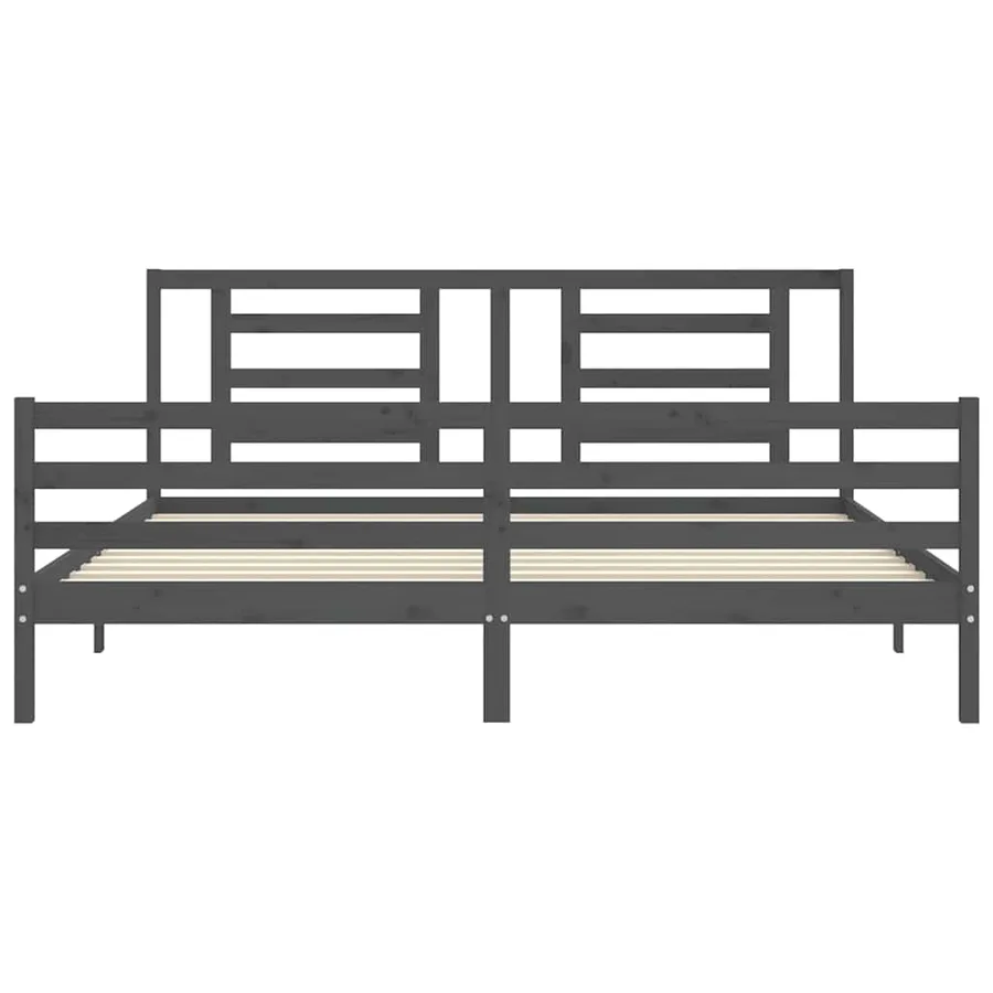 Cadre de lit sans matelas gris 200x200 cm bois massif - 6