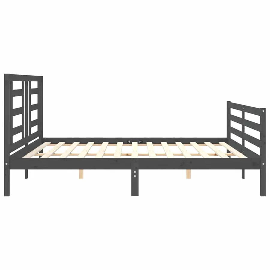 Cadre de lit sans matelas gris 200x200 cm bois massif - 7