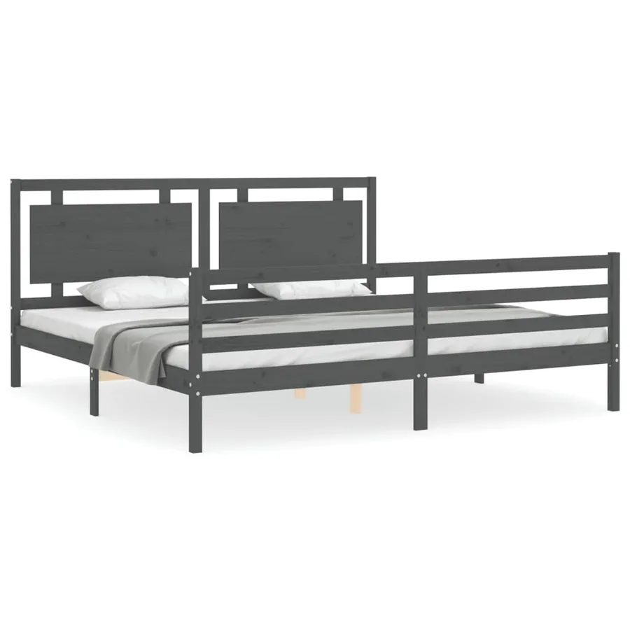 Cadre de lit sans matelas gris 200x200 cm bois massif - 2